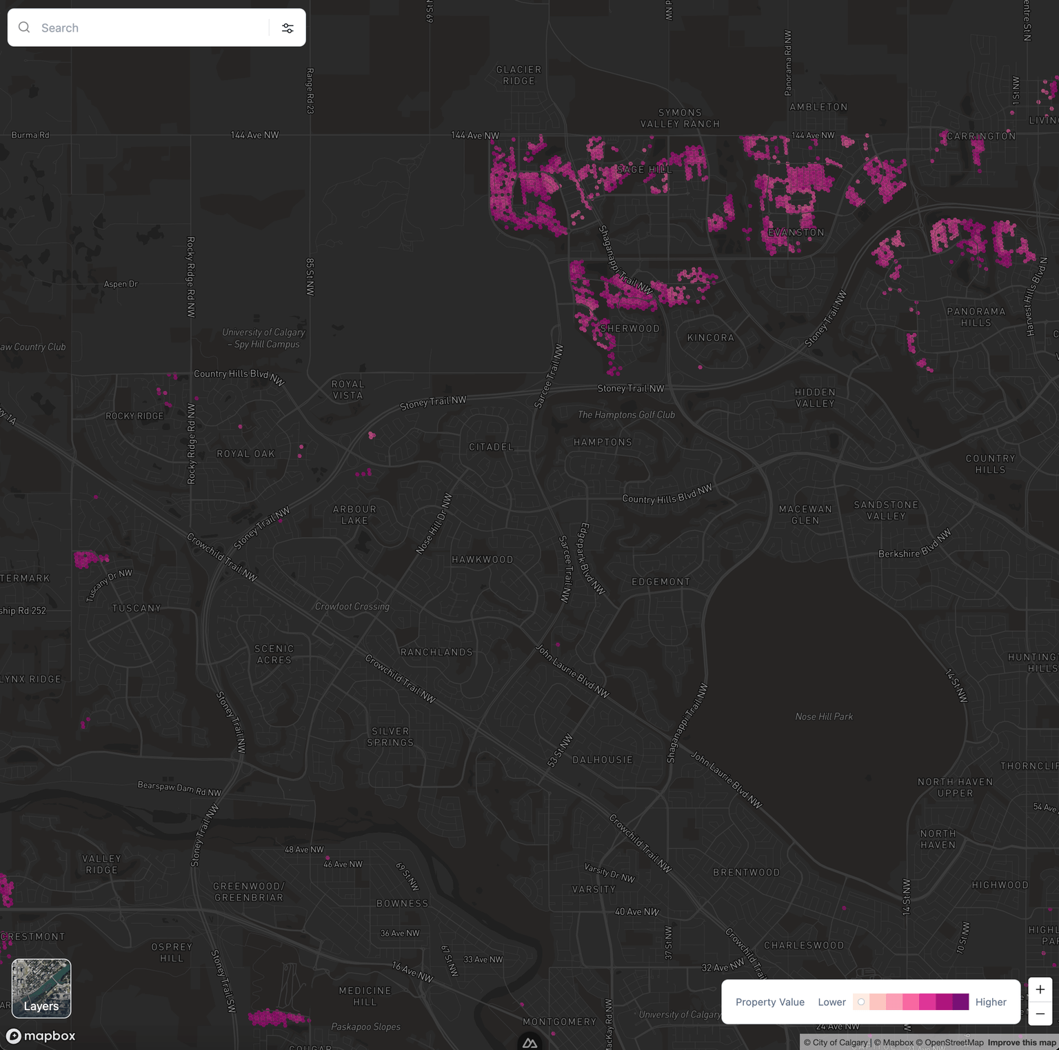 Map view displaying filtered property results
