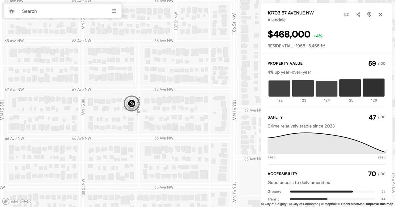 Edmonton assessed values by neighbourhood: inner-south, compared